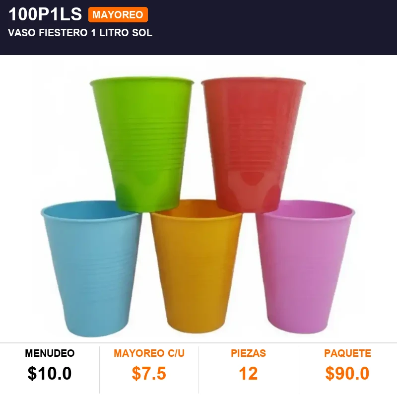 Vaso fiestero 1 litro sol - Pack x12