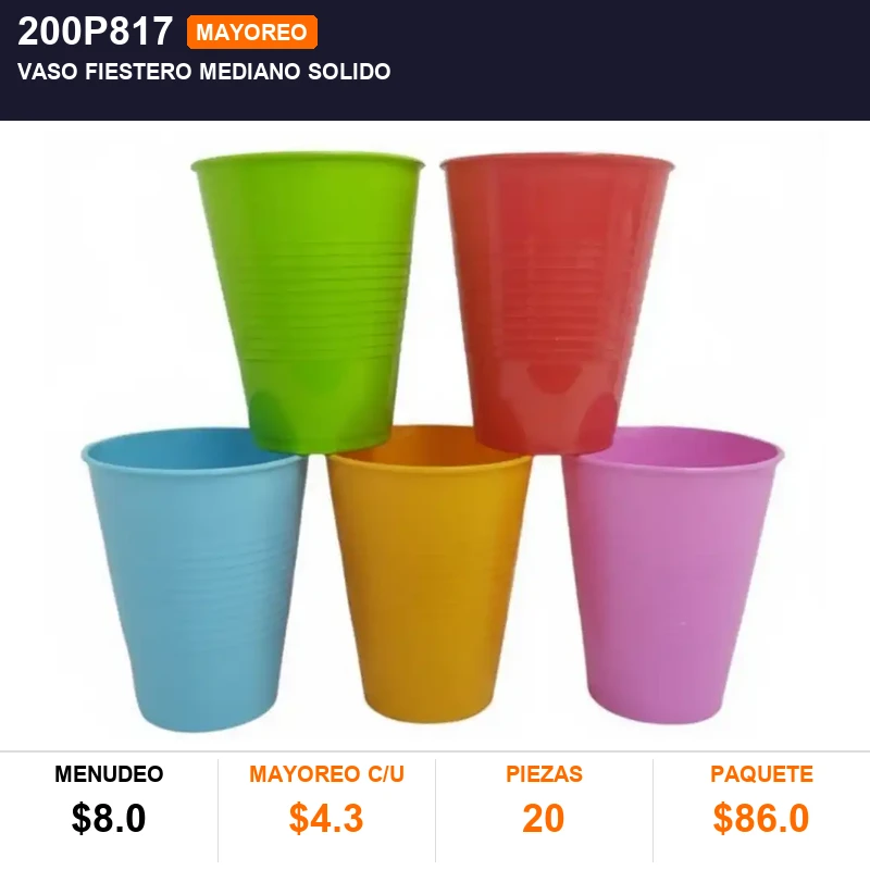 Vaso fiestero mediano solido - Pack x20