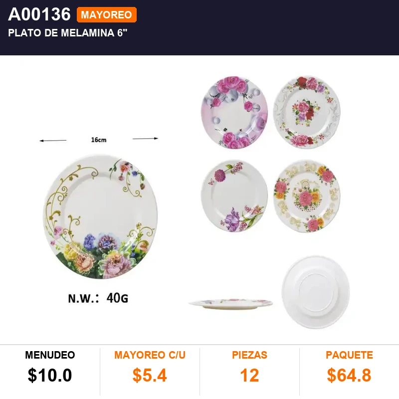 Plato de melamina 6" - Pack x12