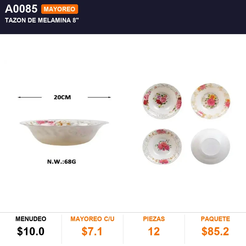 Tazon de melamina 8" - Pack x12