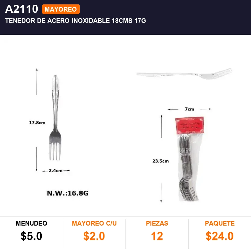 Tenedor de acero inoxidable 18CMS 17g - Pack x12