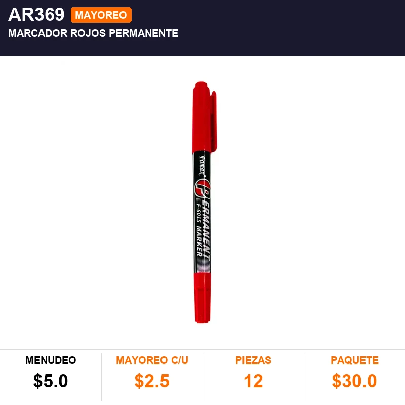 Marcador rojos permanente - Pack x12