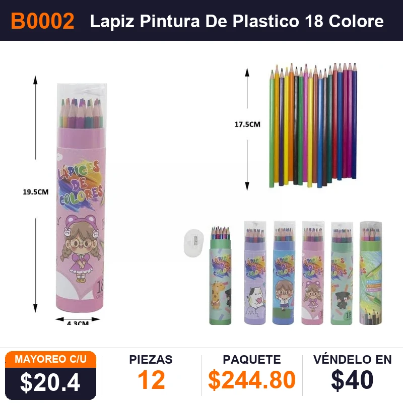 Lapiz Pintura De Plastico 18 Colore - Pack x12
