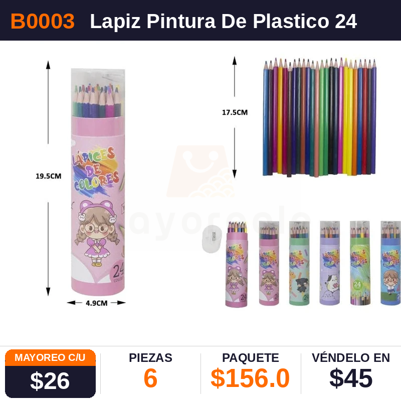 Lapiz Pintura De Plastico 24 Colore - Pack x6