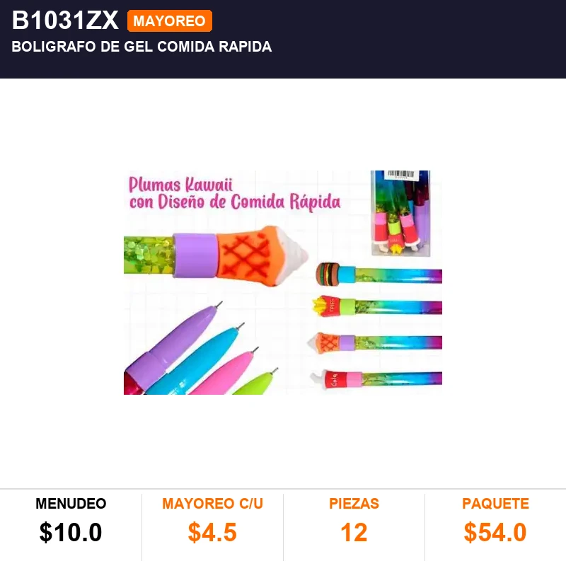 Boligrafo de gel comida rapida - Pack x12