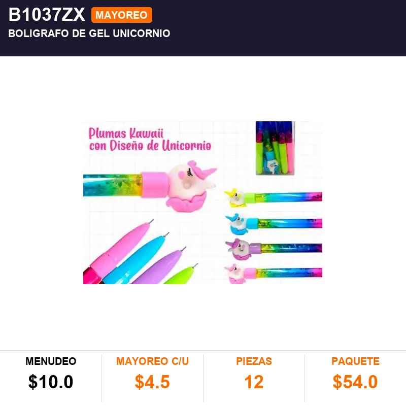 Boligrafo de gel unicornio - Pack x12