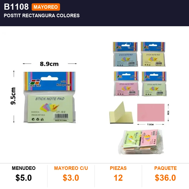 Postit rectangura colores - Pack x12