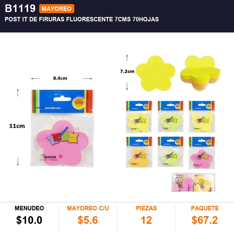 Post it de firuras fluorescente 7cms 70hojas - Pack x12