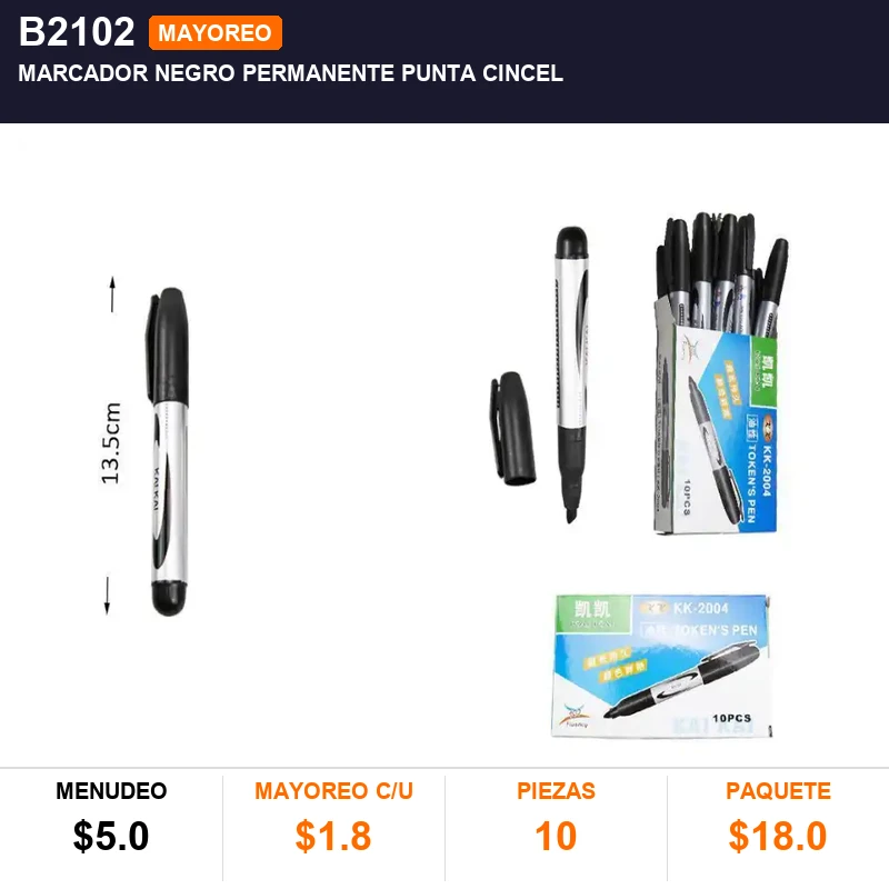 Marcador negro permanente punta cincel - Pack x10