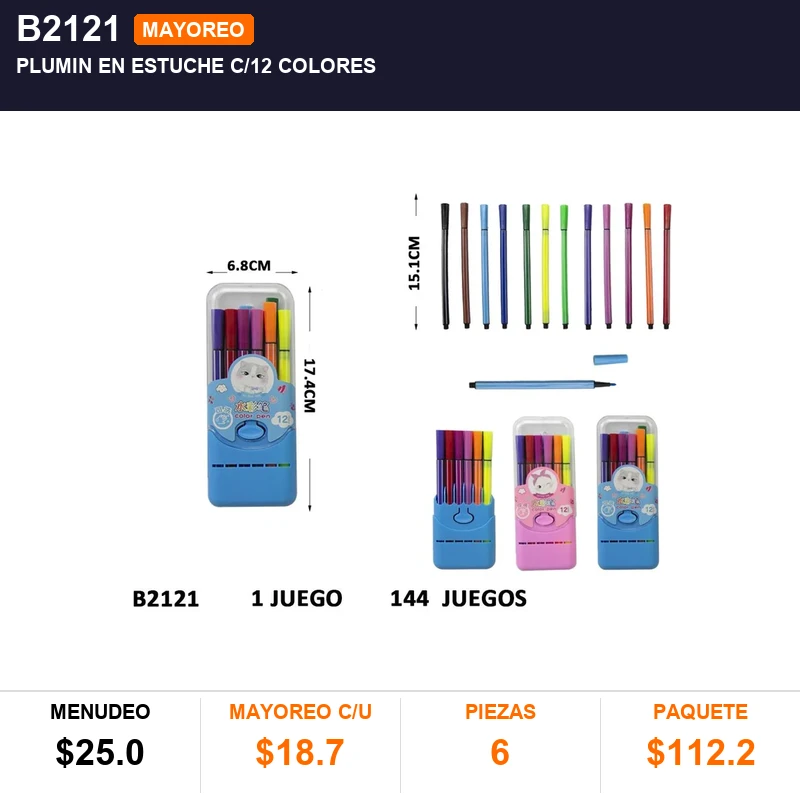 Plumin En Estuche C/12 Colores - Pack x6