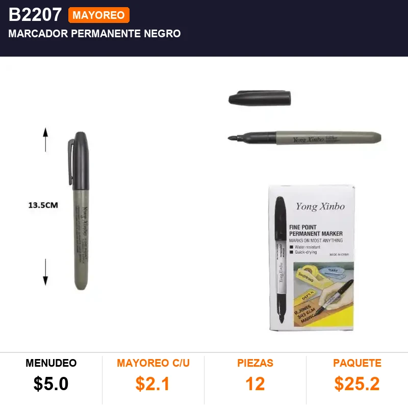 Marcador permanente negro - Pack x12