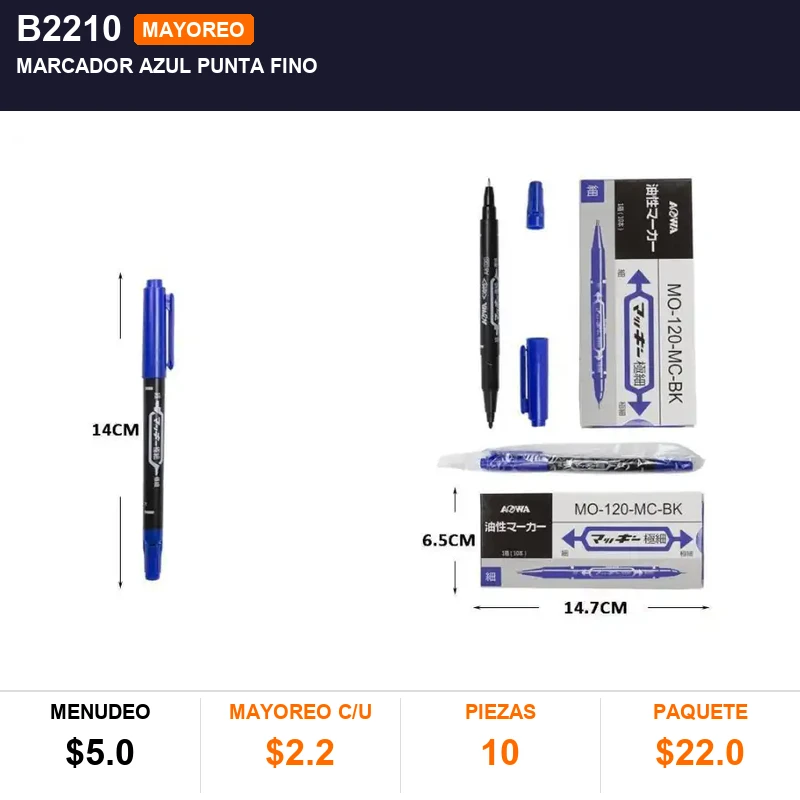Marcador azul punta fino - Pack x10