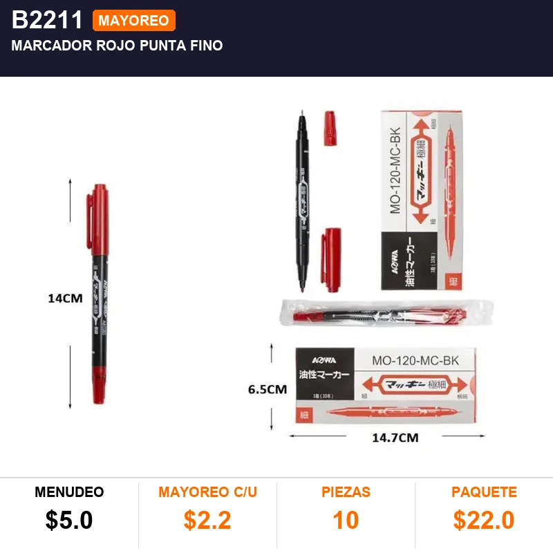 Marcador rojo punta fino - Pack x10