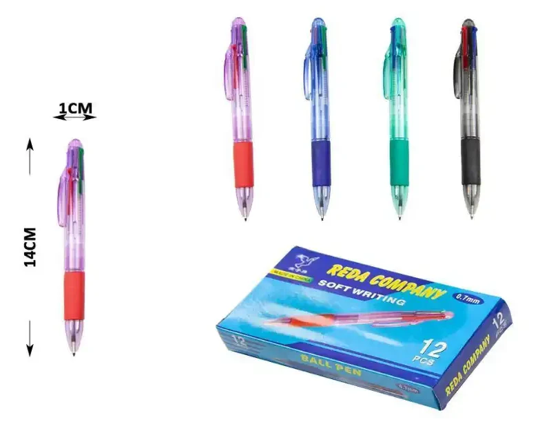Pluma boligrafo 4 tintas - Pack x12