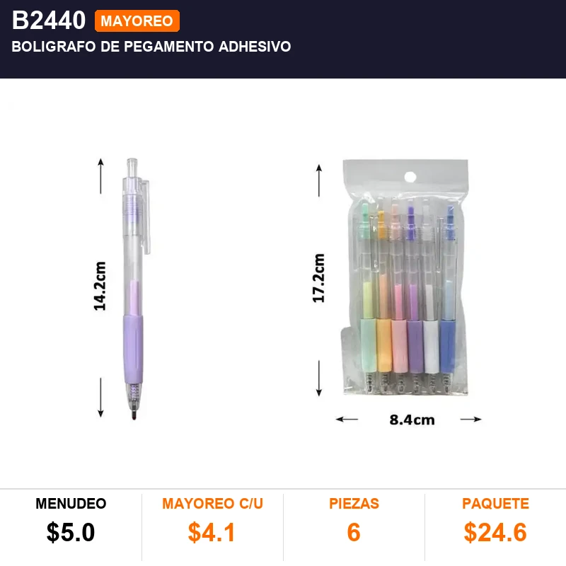 Boligrafo de pegamento adhesivo - Pack x6