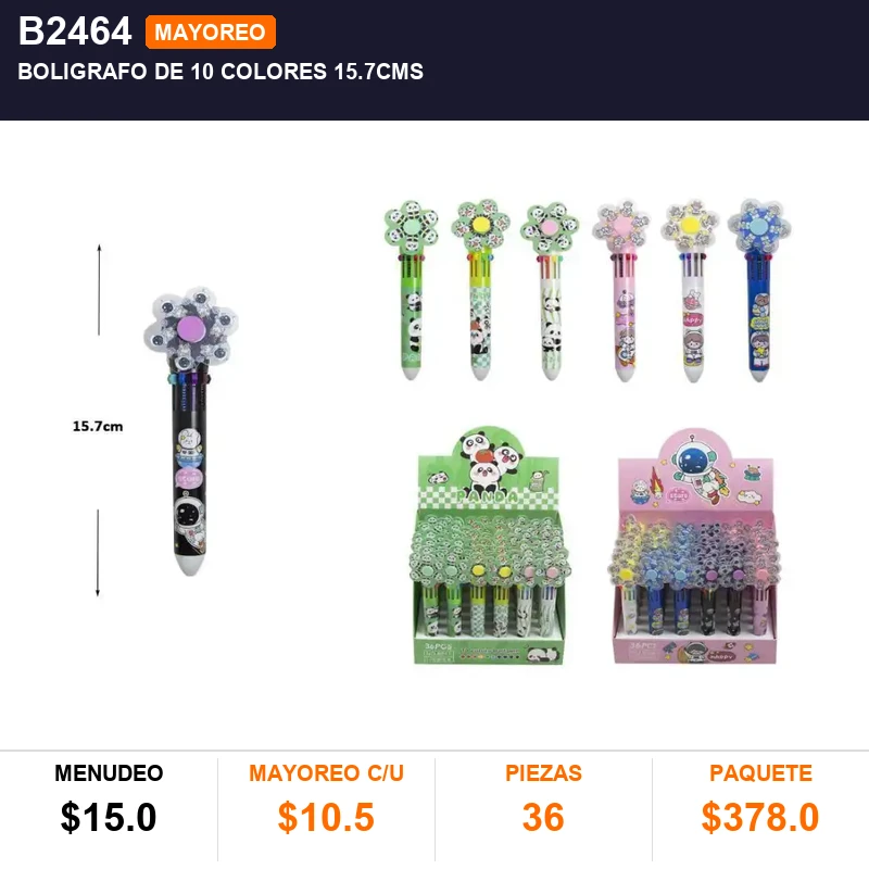 Boligrafo de 10 colores 15.7cms - Pack x36