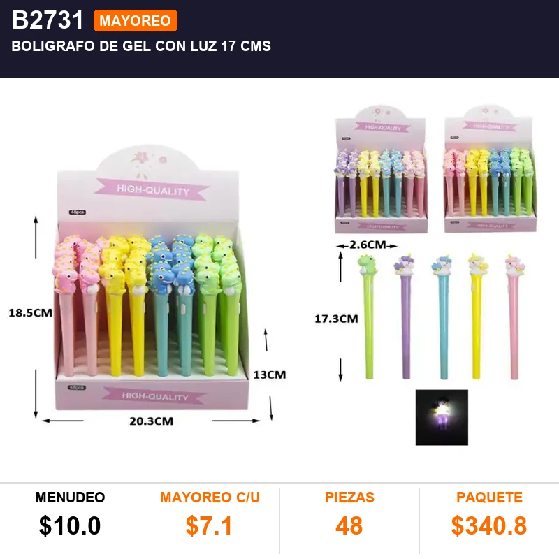 Boligrafo de gel con luz 17 cms - Pack x48