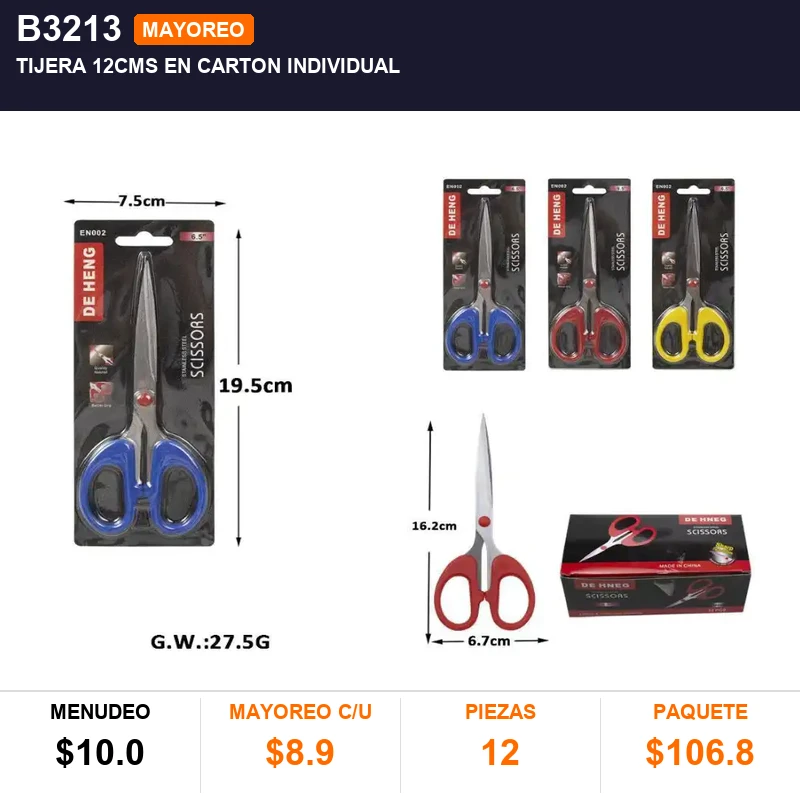 Tijera 12Cms En Carton Individual - Pack x12