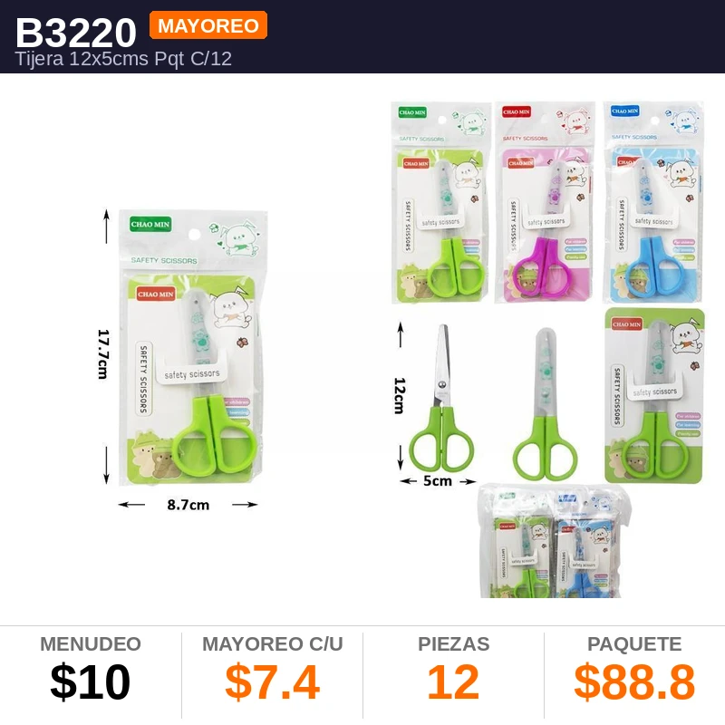 Tijera 12X5Cms , Pqt C/12 Pzas - Pack x12