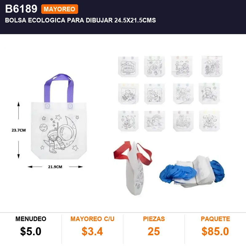 Bolsa ecologica para dibujar 24.5x21.5cms - Pack x25