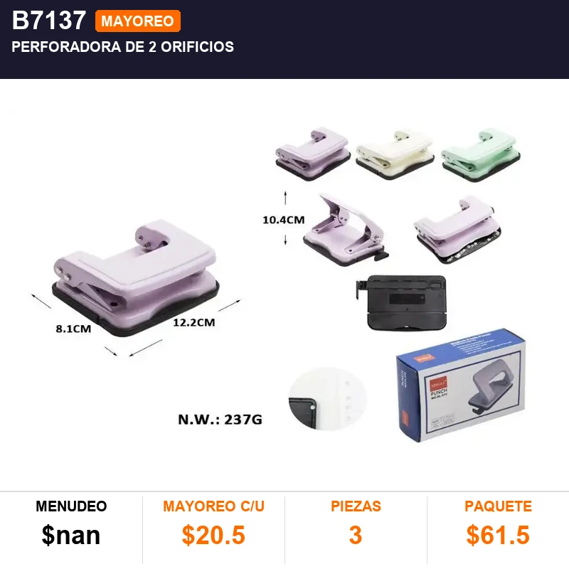 Perforadora de 2 orificios - Pack x3