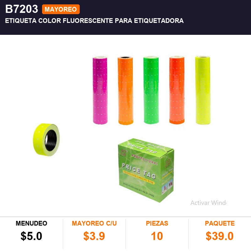 Etiqueta color fluorescente para etiquetadora - Pack x10
