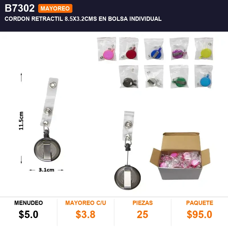 Cordon retractil 8.5x3.2cms en bolsa individual - Pack x25