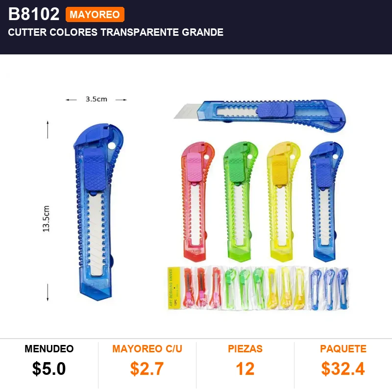 Cutter colores transparente grande - Pack x12