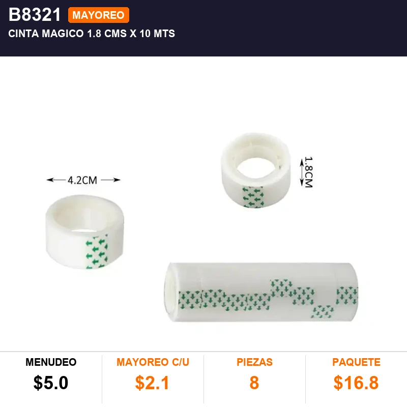 Cinta magico 1.8 cms x 10 mts - Pack x8