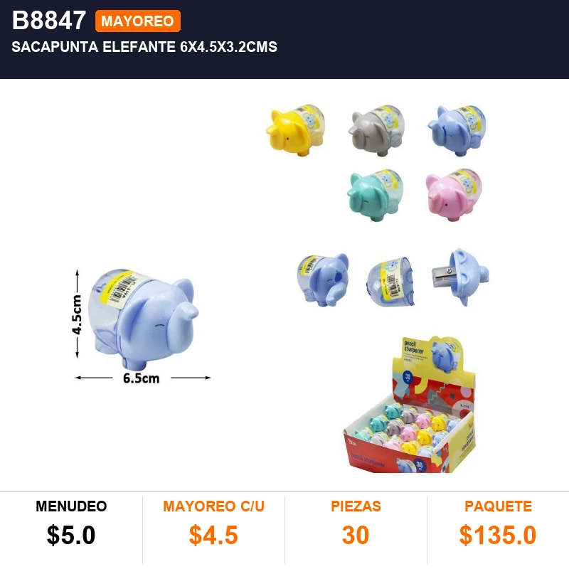 Sacapunta elefante 6x4.5x3.2cms - Pack x30