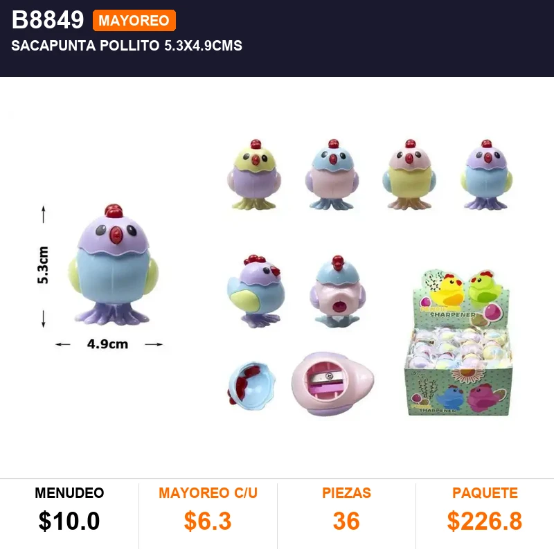 Sacapunta pollito 5.3x4.9cms - Pack x36