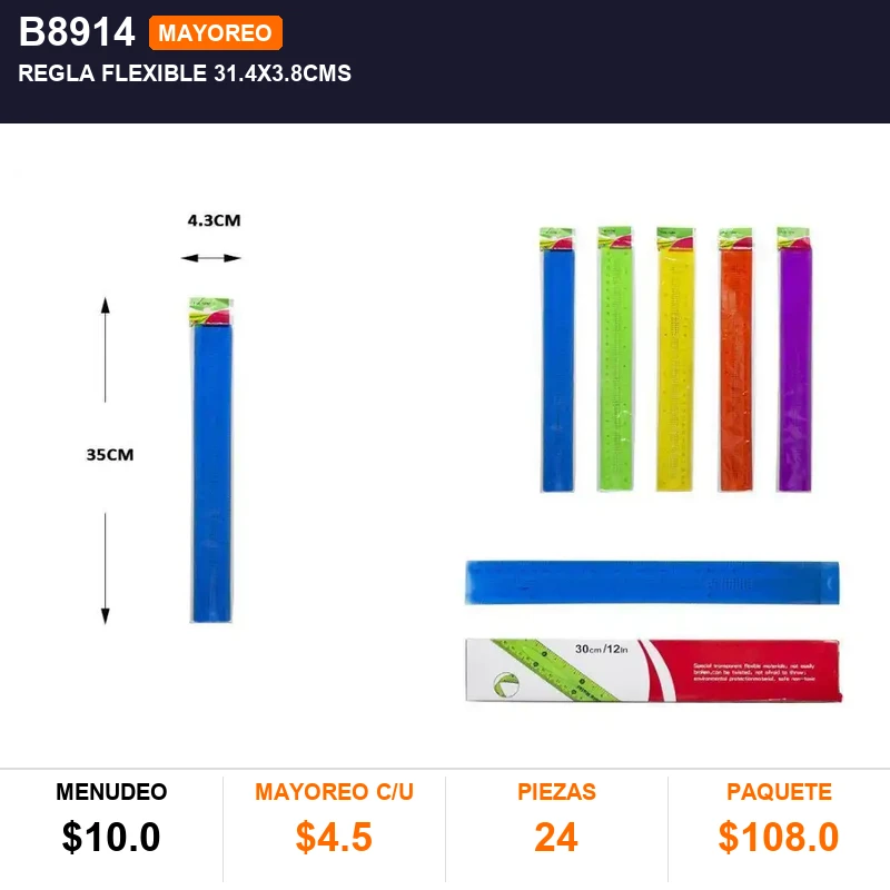 Regla flexible 31.4x3.8cms - Pack x24
