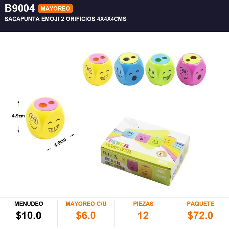Sacapunta emoji 2 orificios 4x4x4cms - Pack x12