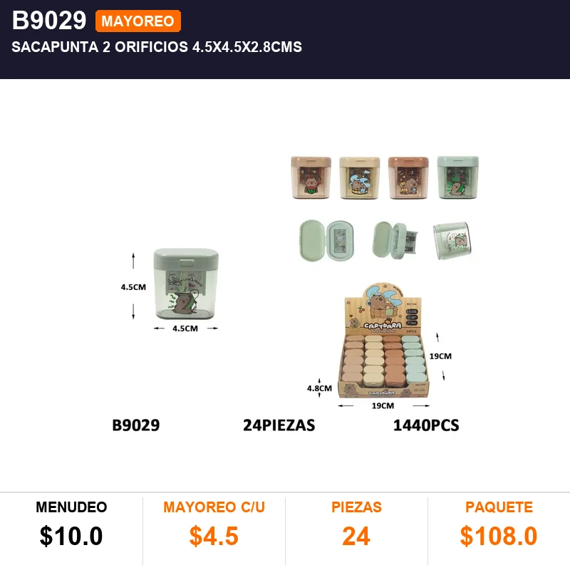 Sacapunta 2 Orificios 4.5X4.5X2.8Cms - Pack x24