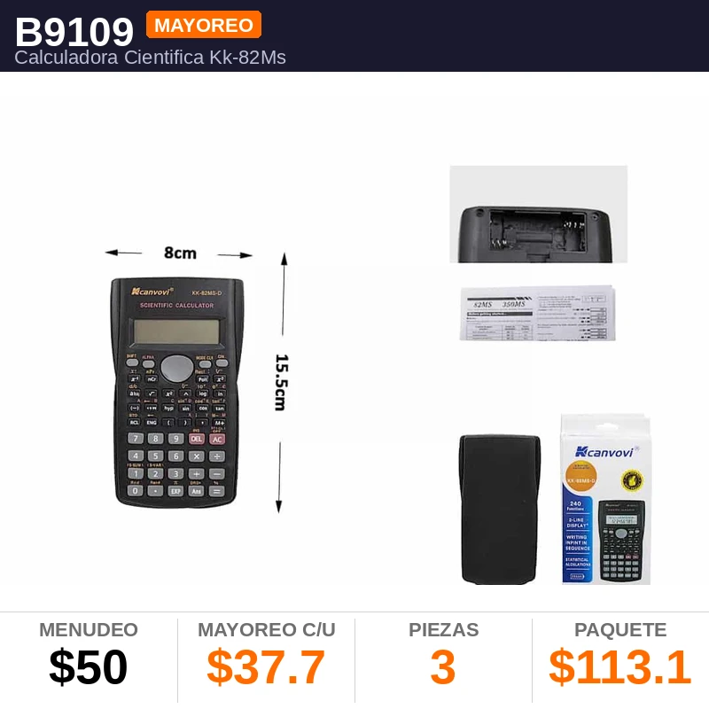 Calculadora Cientifica Kk-82Ms 15X8Cms Ocupa 2 Pilas Aaa - Pack x3