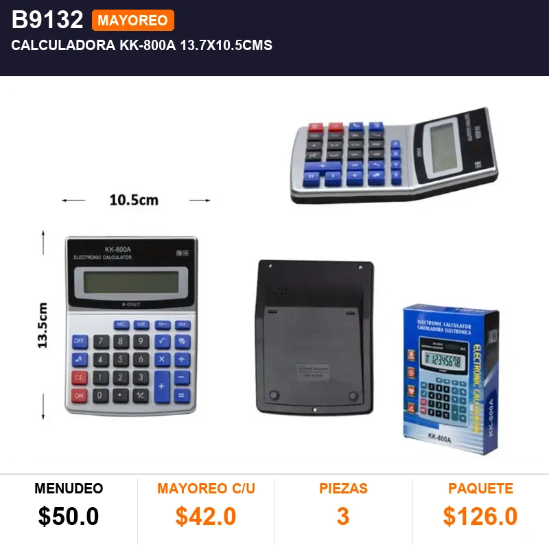 Calculadora kk-800a 13.7x10.5cms - Pack x3