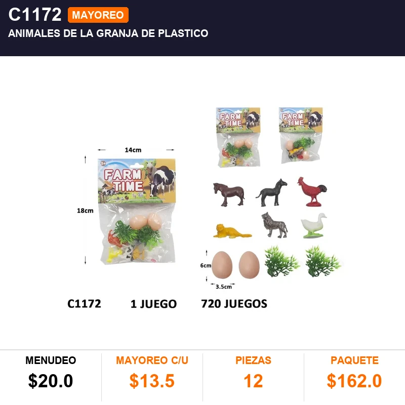 Animales De La Granja De Plastico - Pack x12