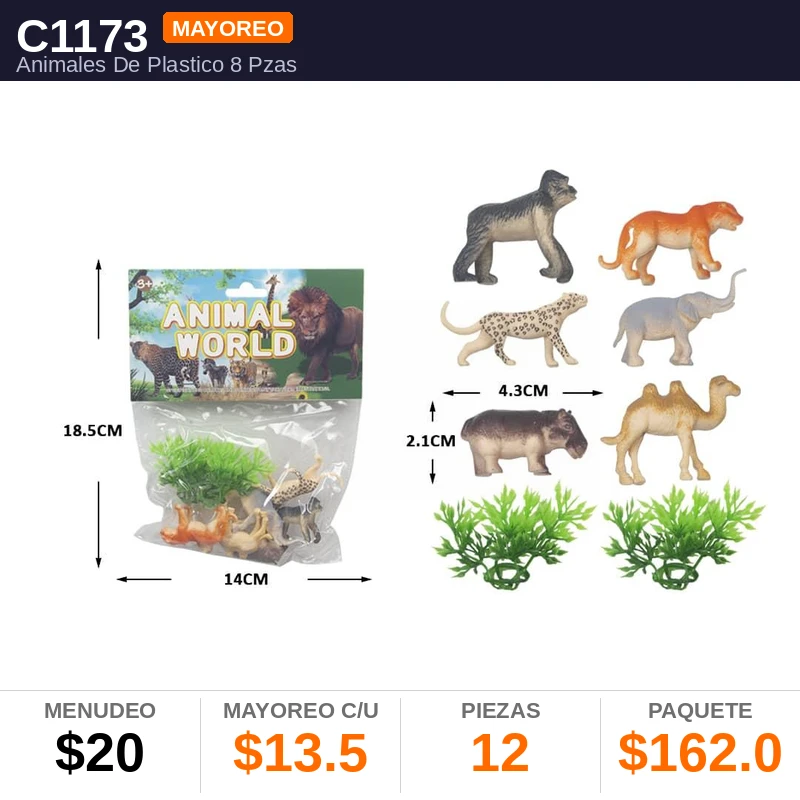 Animales De Plastico 8 Pzas - Pack x12
