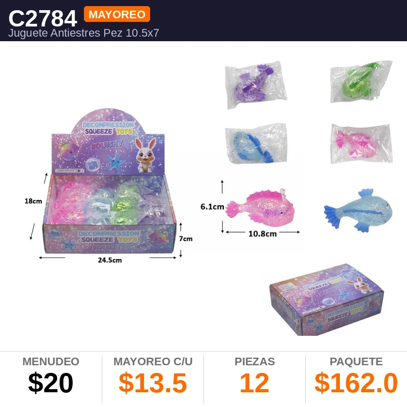 Juguete Antiestres Pez 10.5X7.5X6.5Cms - Pack x12