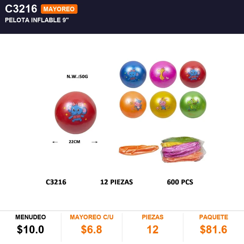 Pelota Inflable 9" - Pack x12