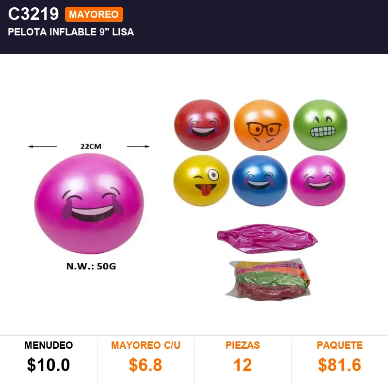Pelota  inflable 9" lisa - Pack x12