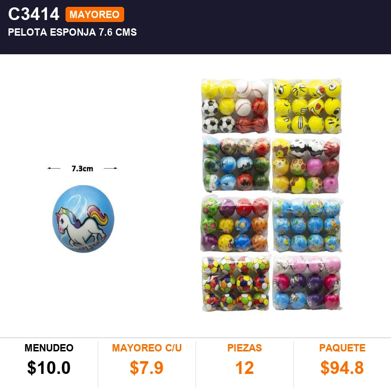 Pelota esponja 7.6 cms - Pack x12