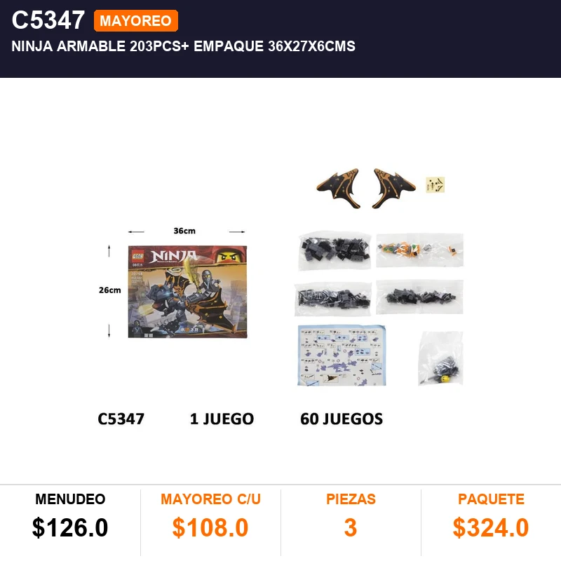 Ninja Armable 203Pcs+ Empaque 36X27X6Cms - Pack x3