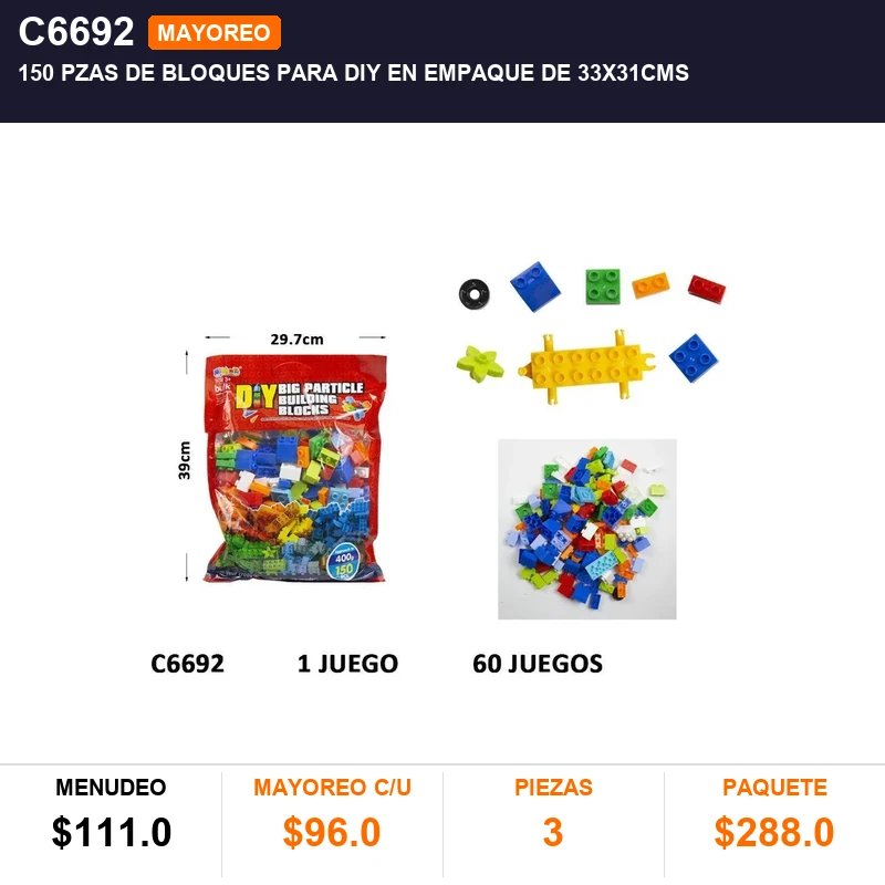 150 Pzas De Bloques Para Diy En Empaque De 33X31Cms - Pack x3