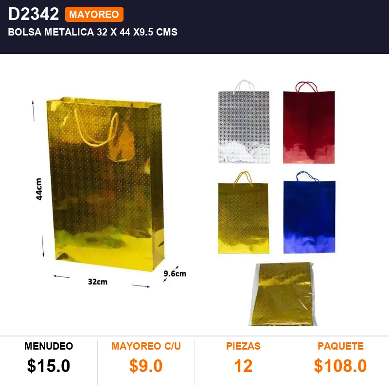 Bolsa metalica 32 x 44 x9.5 cms - Pack x12