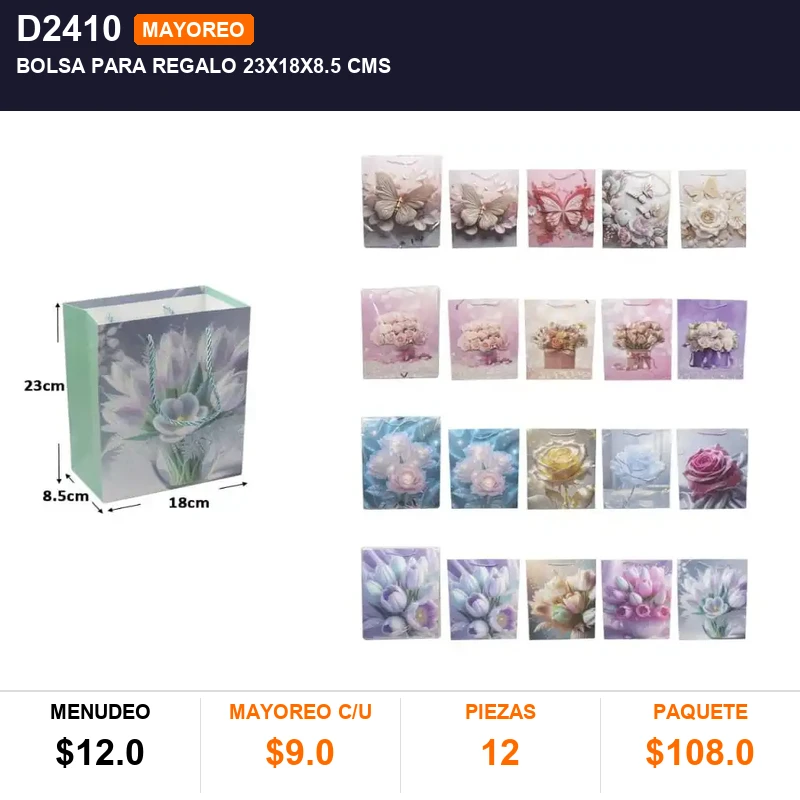 Bolsa para regalo 23x18x8.5 cms - Pack x12