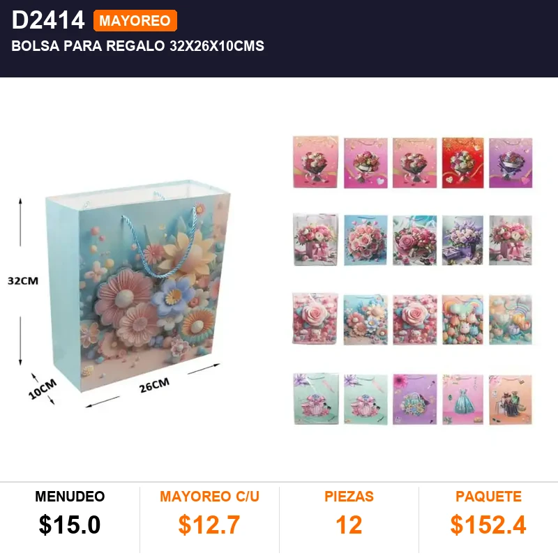 Bolsa para regalo 32x26x10cms - Pack x12