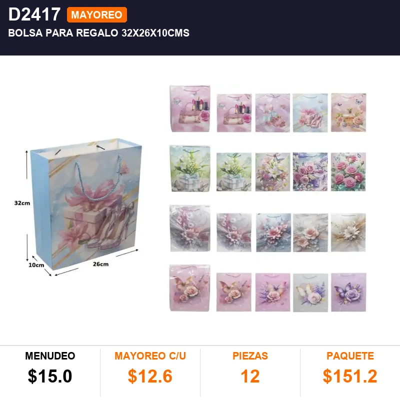 Bolsa para regalo 32x26x10cms - Pack x12