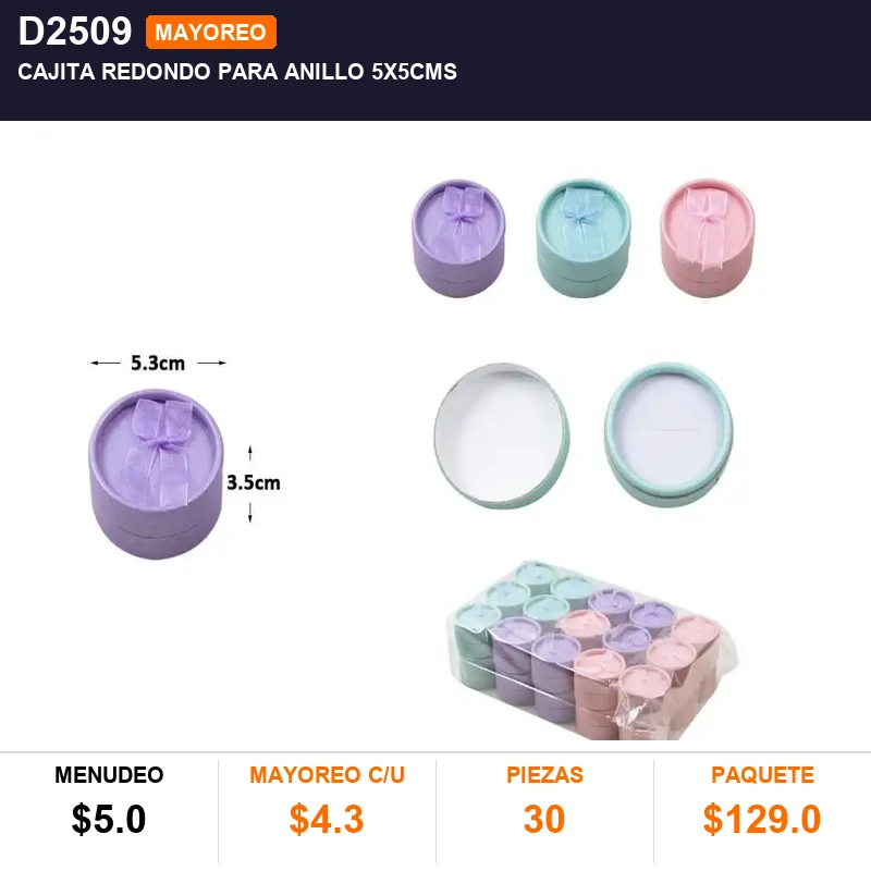 Cajita redondo para anillo 5x5cms - Pack x30