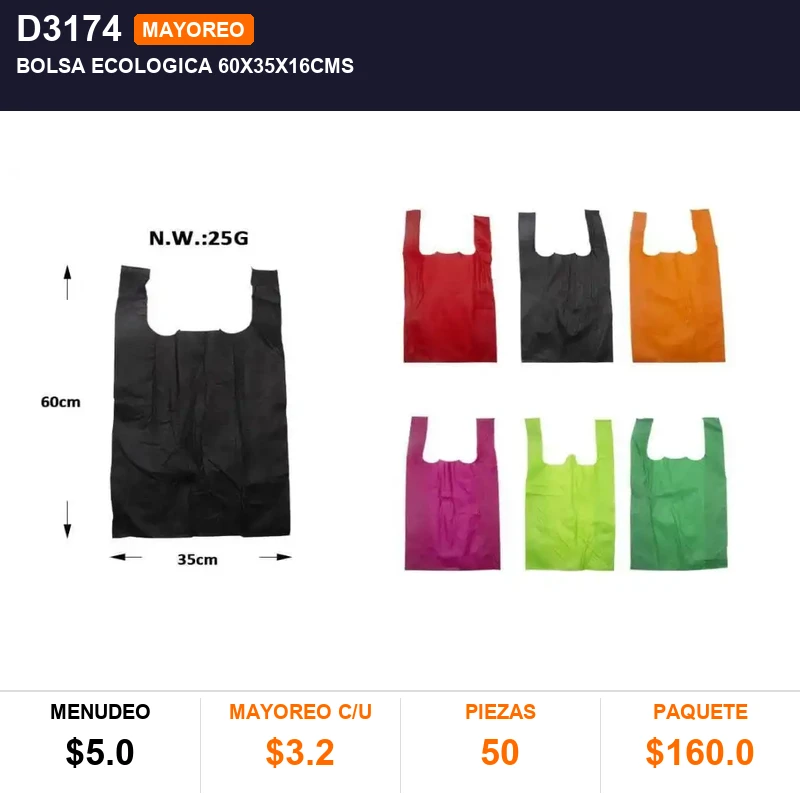 Bolsa ecologica 60x35x16cms - Pack x50